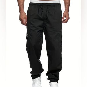 NEW - Men's Chic Multi Pockets, Casual Waist Drawstring Cargo Pants. Medium.